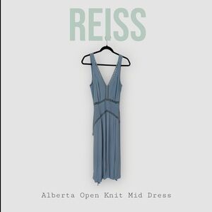 Reiss Blue Alberta Open Knit Mid Dress